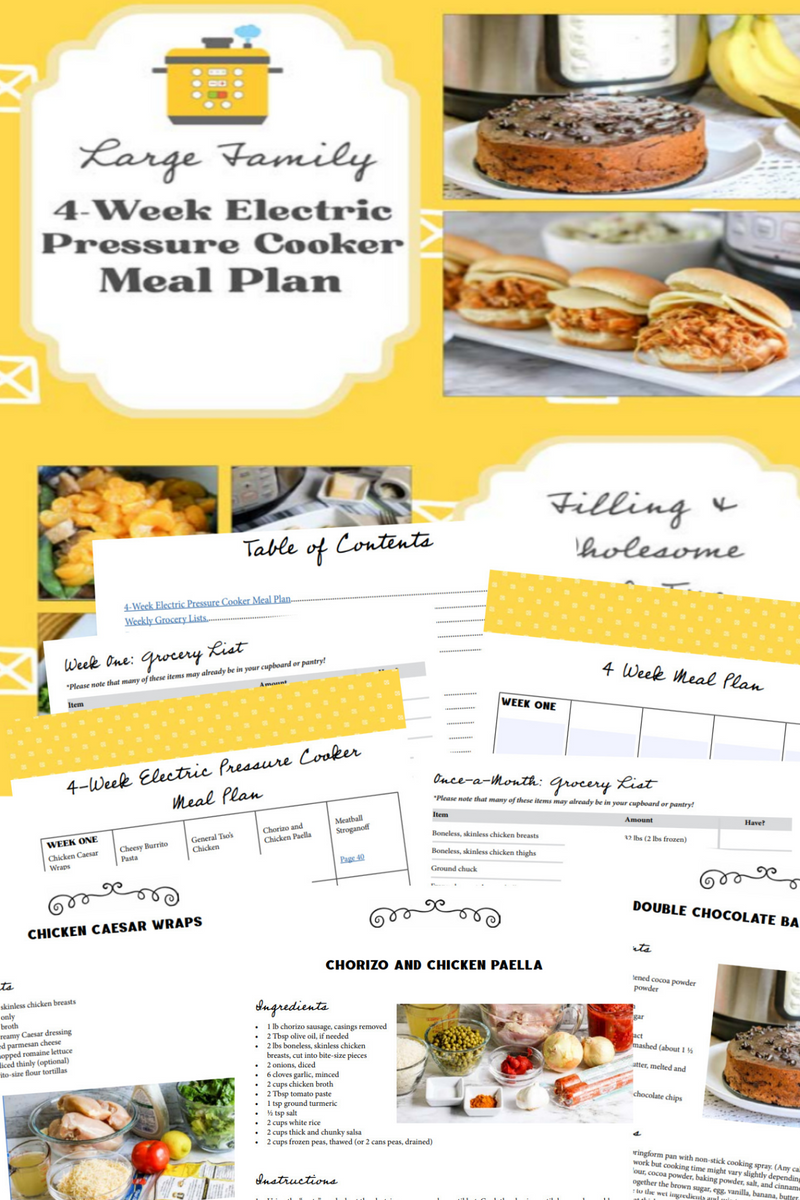 Large Family 4-Week Electric Pressure Cooker Meal Plan {36 pages