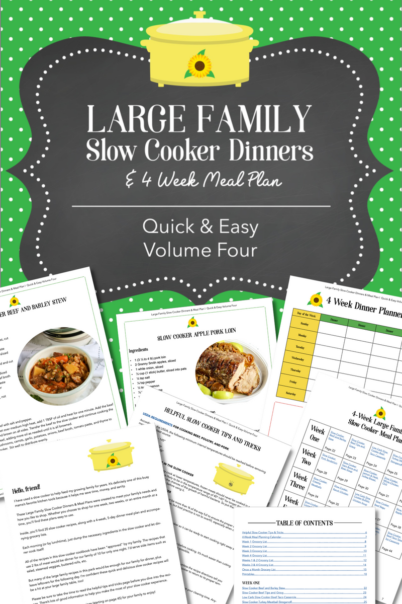 Large Family Slow Cooker Dinners Four Pack Bundle {169 pages